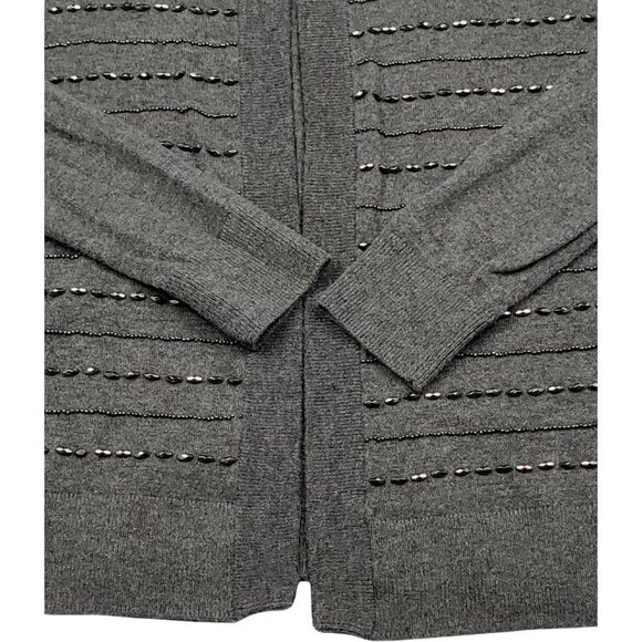 Talbots Size Medium Lambswool Beaded Gray Cardigan - Picture 5 of 8